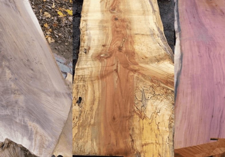 Three different types of wood slabs.